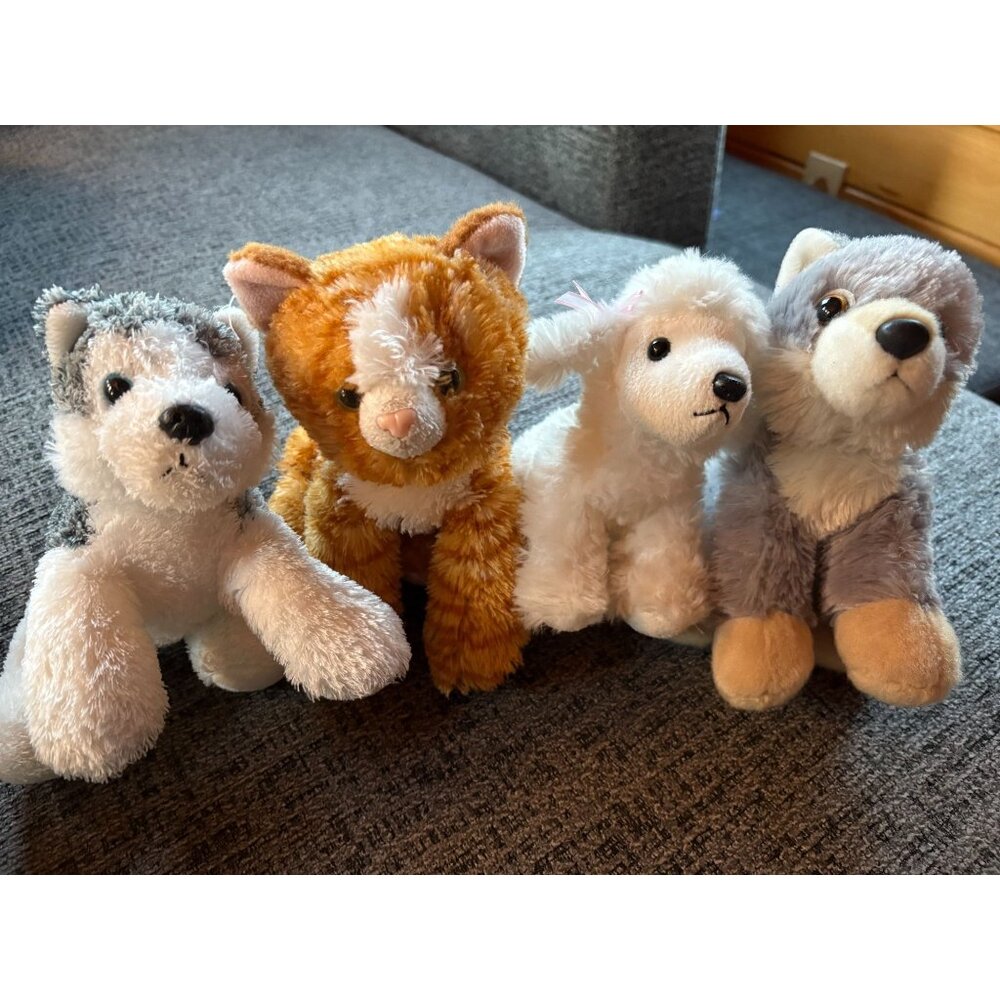 Aurora Plush Animal Set Of 4:‎ Husky Cat Poodle & Wolf